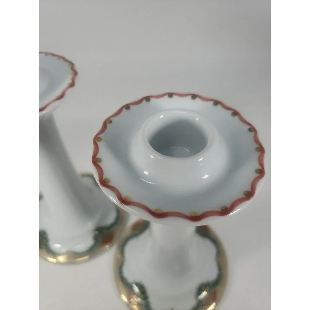 Vintage Royal Copenhagen Christmas Joy Candlesticks 503 Holly Garland Gold Trim